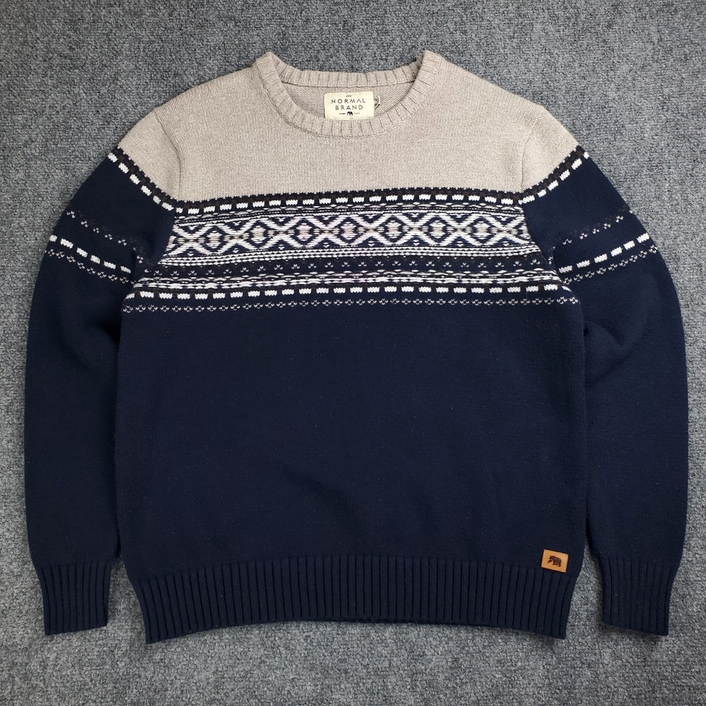 The Normal Brand Sweater Mens Medium Fair Isle Nordic Ski Knit Wool Blend Blue